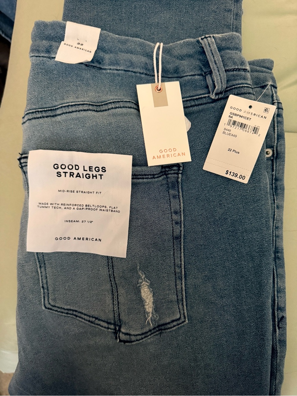 Good American Good Legs Straight Jeans - Blue